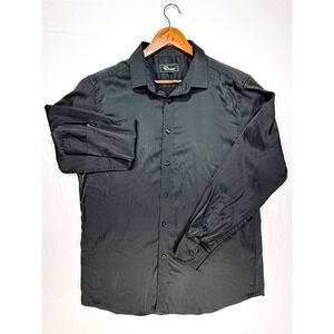 Barocco Mens Dress Shirt, Solid Black, Long Sleeve, Button Down